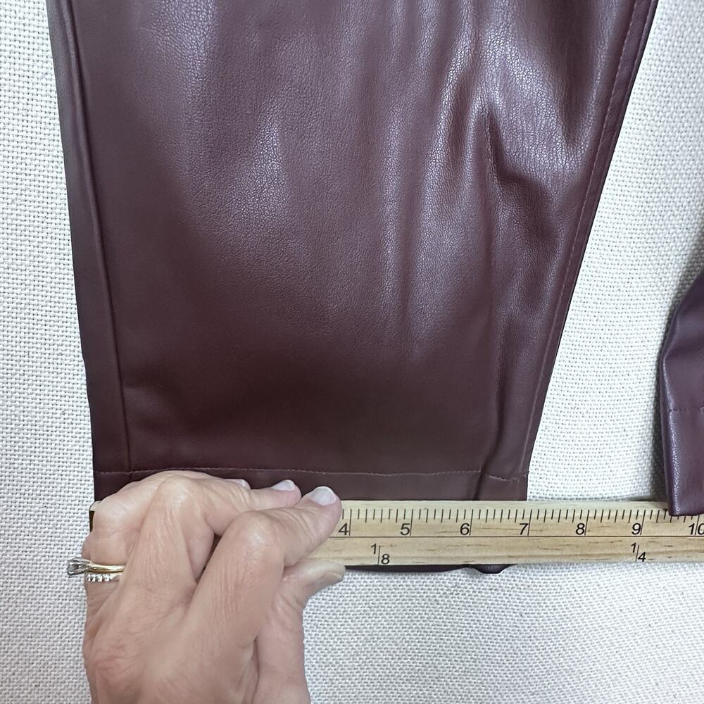 Women's High-Rise Faux Leather Tapered Ankle Pull-On Pants Sz S NWT Burgundy - Picture 8 of 15